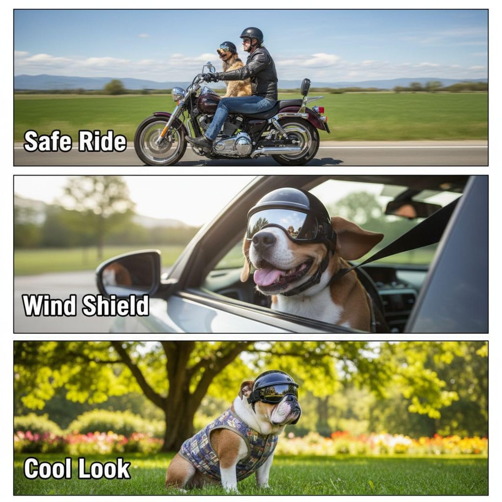 Generisch Zestaw 2 szt. kask dla psa i okulary, rozmiar S, kask motocyklowy dla małych psów ze srebrnymi okularami przeciwsłonecznymi, lekkie akcesoria, obwód głowy 37 cm