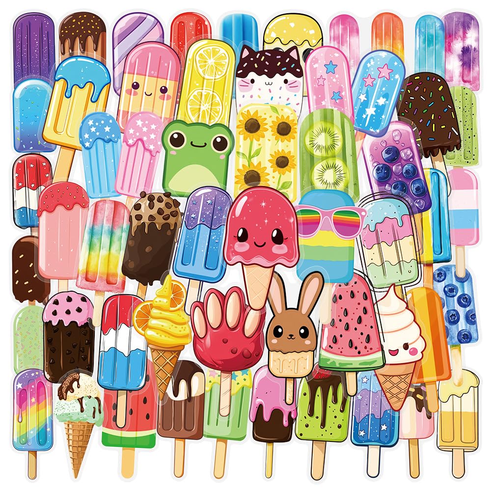 kaensc 50 Stück Summer Ice Aufkleber für Scrapbooking Wasserflaschen Laptop Auto Motorrad Fahrrad Gepäck Koffer Helm Skateboard Computer,Sommer Thema Aufkleber für Erwachsene Jugendliche Kinder