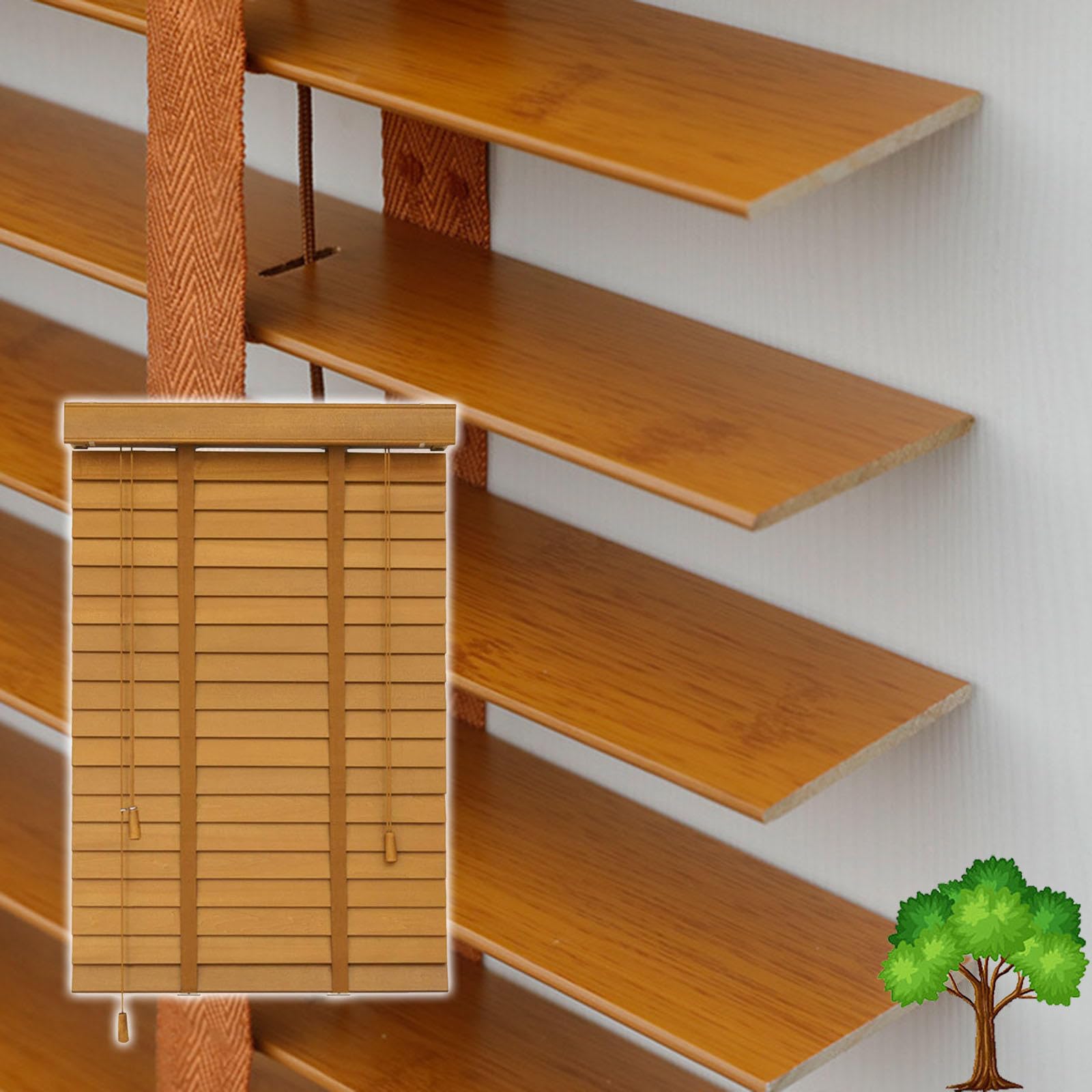 Suwooy M50108 Wooden Venetian Blinds,50Mm Slats Horizontal Blinds,Solid Wood Venetian Shades For Windows 50Cm 60Cm 70Cm 80Cm 90Cm 100Cm 120Cm Wide,Heat Insulation/Breathable Shutters Curtains,