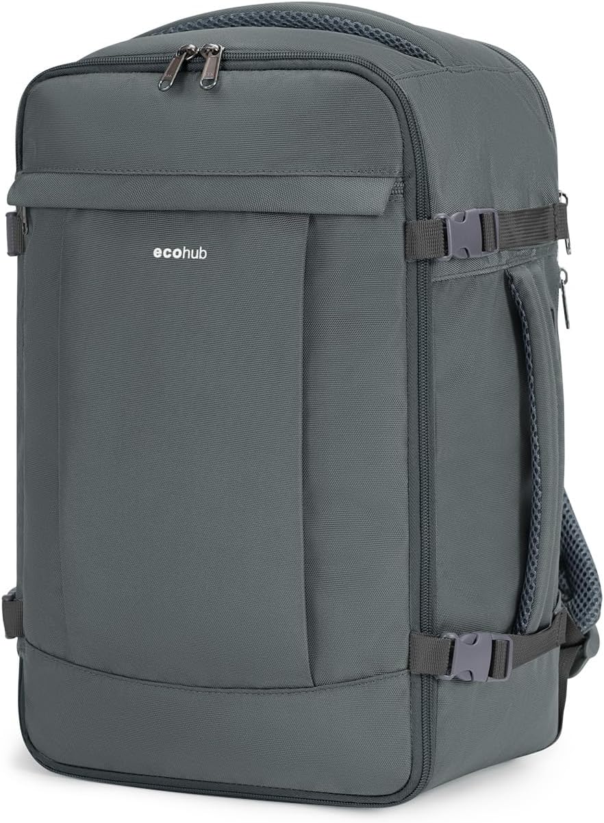 ECOHUB Ryanair Cabin Bags 40x20x25, 20L Anti-theft Underseat Carry On Travel Backpack, Recycled Hand Luggage Bag with Laptop Compartment,Flight Rucksack bag for men women, Dark Grey (Patent Pending)
