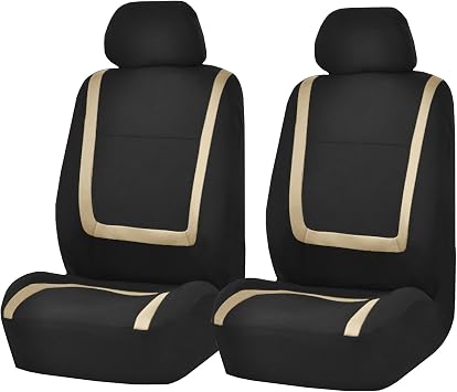 FH Group Car Seat Covers Front Set in Cloth for Low Back Car Seats with Removable Headrest, Universal Fit, Automotive Washable for SUV, Sedan, Van Beige