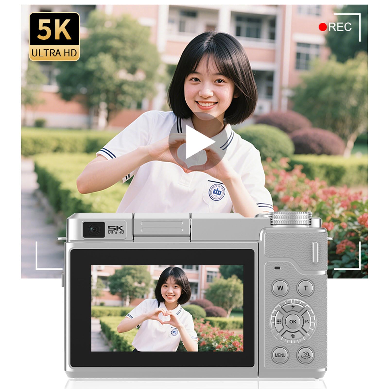 Fotocamera Digitale 5k per Fotografia, Videocamere Wi FI 80MP, Videocamera HD AutoFocus Compact Cam da 3 Pollici da 3 Pollici a 180 ° Schermo con Zoom Digitale 18x per VLOG (PINK)