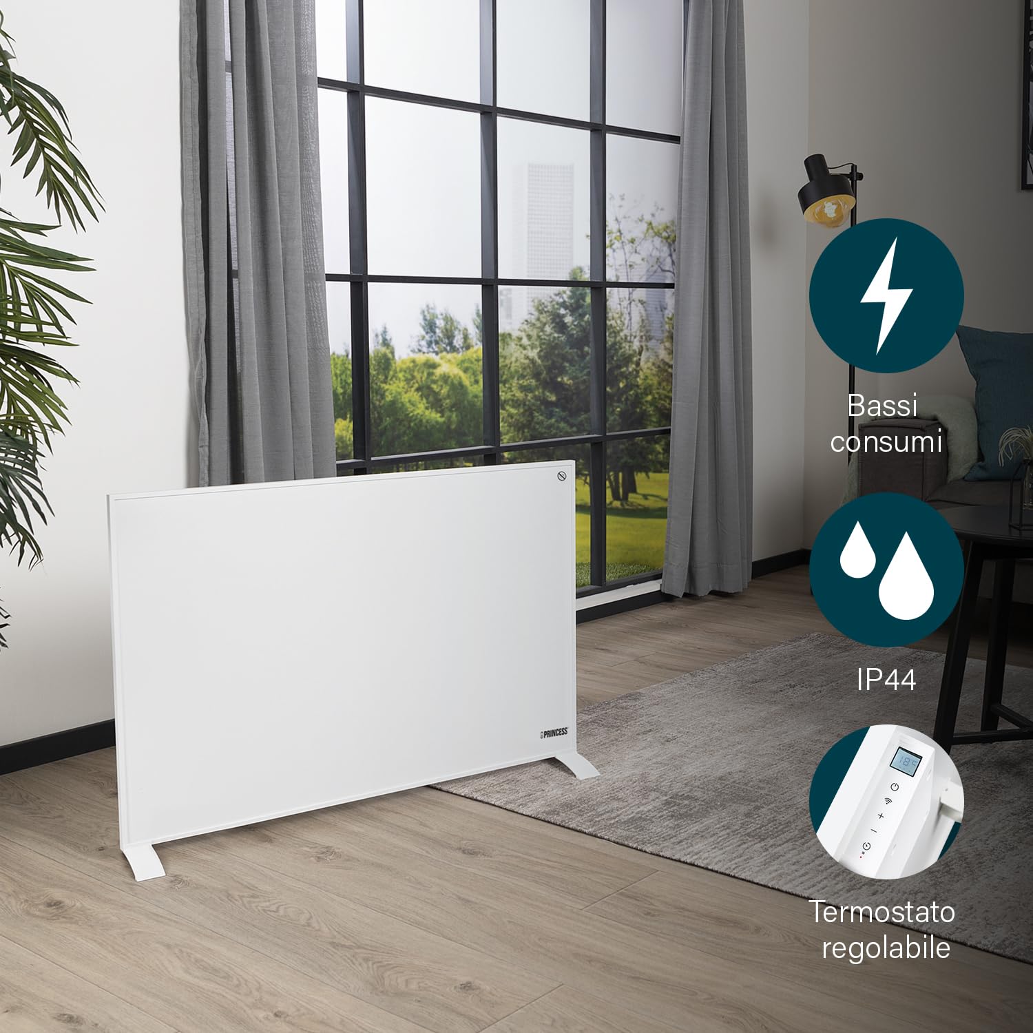 Pannello a infrarossi Princess collegato - 540 W - Applicazione gratuita - Programmabile con termostato integrato - Piastra in cristallo di carbonio