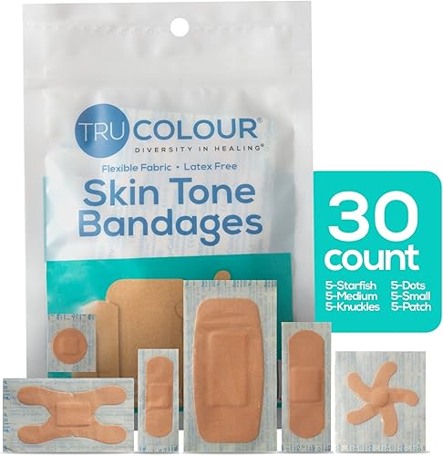 Miniatura 4 de Tru Colour - Vendajes surtidos, vendajes adhesivos de tela flexible, tono de piel beige, bolsa aguamarina, 30 unidades