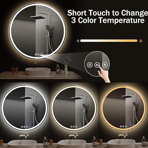 Miniatura 3 de Espejo de baño LED de 40 pulgadas redondo con luces, espejo LED circular, espejo iluminado para montar en la pared con 3 colores de brillo, 3