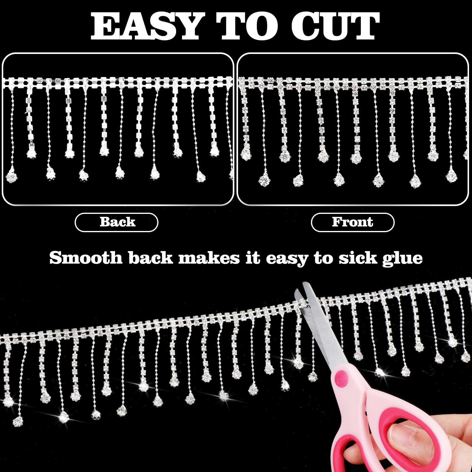 2 Yard Rhinestone Fringe Trim, Rhinestone Trim Ribbon Tassel Belt Chain - Image 3