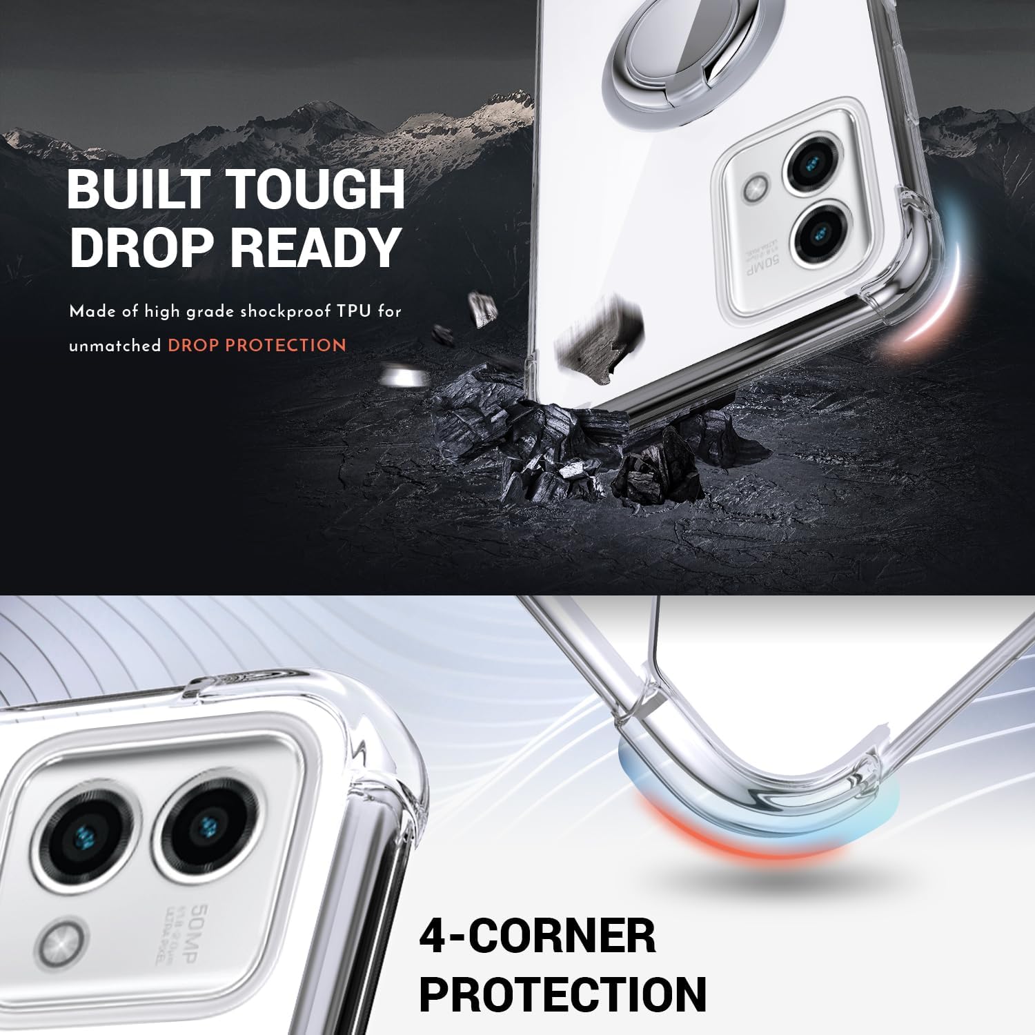 Silverback for Moto G Stylus 5G 2023 Case Clear with Ring Kickstand, Protective Soft TPU Shock -Absorbing Bumper Shockproof Phone Case for Motorola G Stylus 5G 2023 - Clear - Image 3