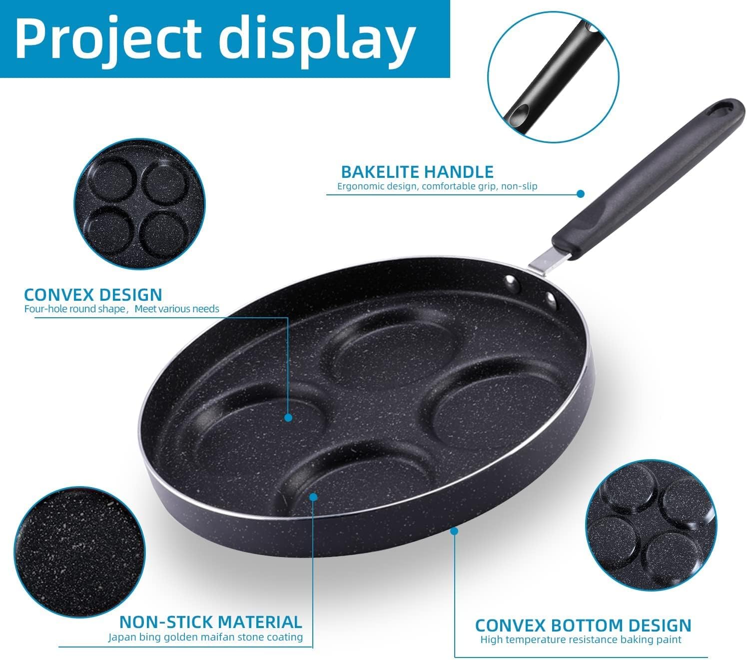 Omelet Pan,Pan Nonstick Pancake Pan,Egg Frying Pan,Pancakes Frying Pans Breakfast Egg Pan Durable Non-Stick Pan Holes Cooking Egg Ham Pans Pancak Maker Pan Cookware (Size : 4-cup)