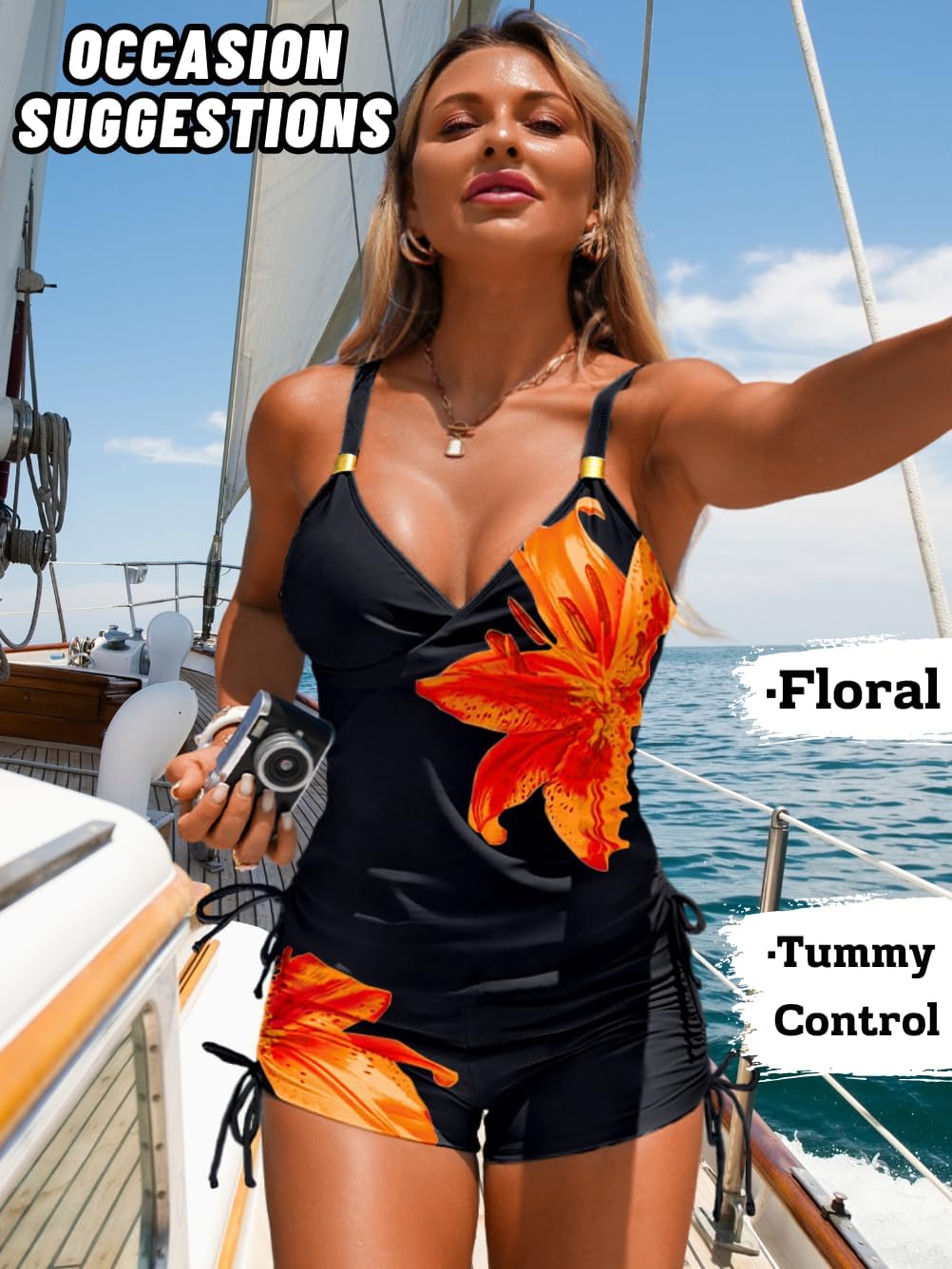 2 Piece Tankini Swimsuits, Floral High Waisted, Beach Vacation, Modest Teen Girls Bathing Suit Boy Shorts Teens