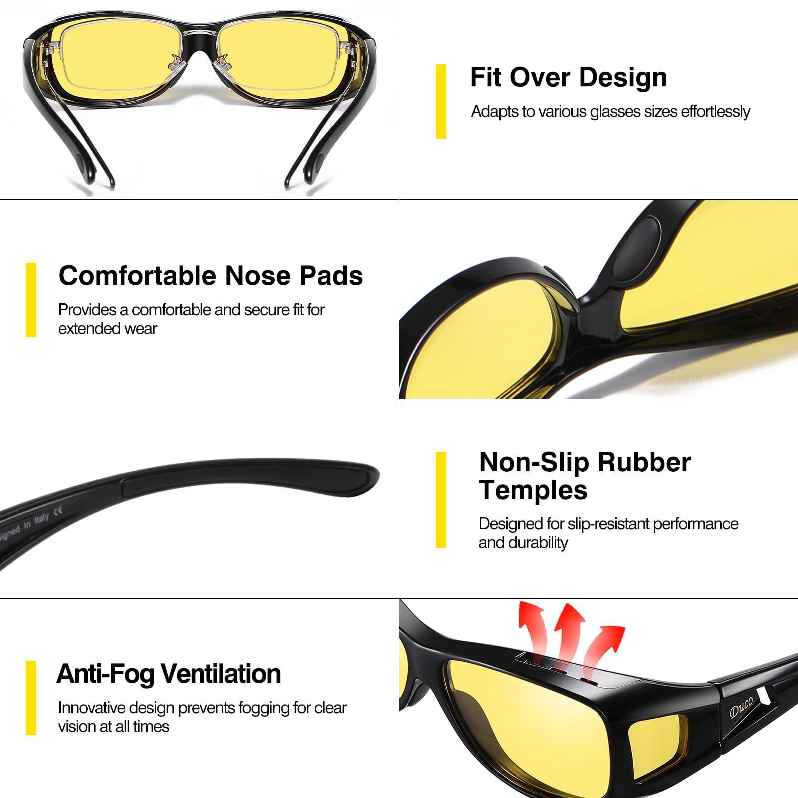 Snapklik.com : DUCO Night Vision Driving Glasses Fit Over Glasses For ...
