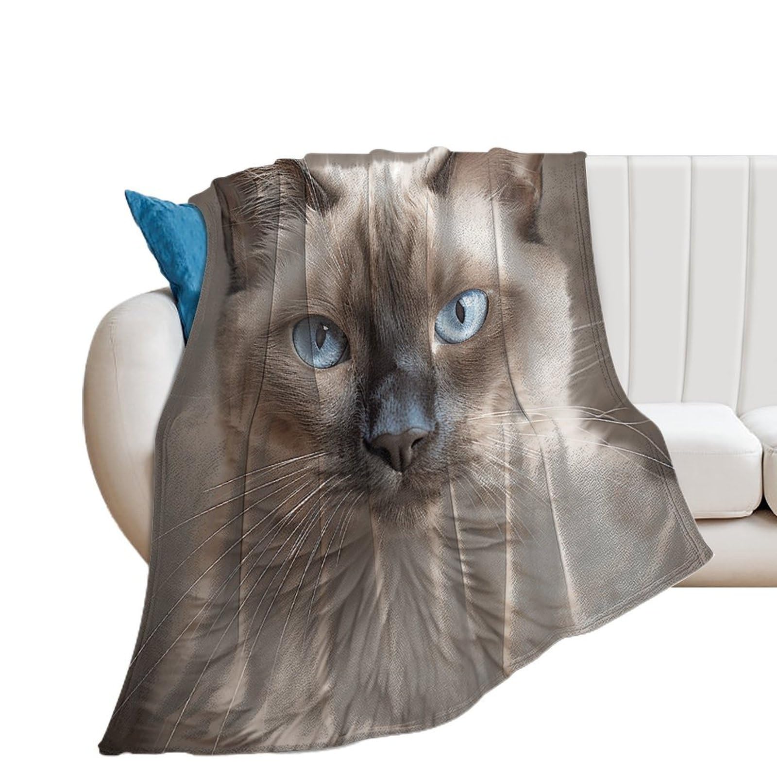 Couverture flanelle chat siamois douce 130x150cm pour lit et canapé