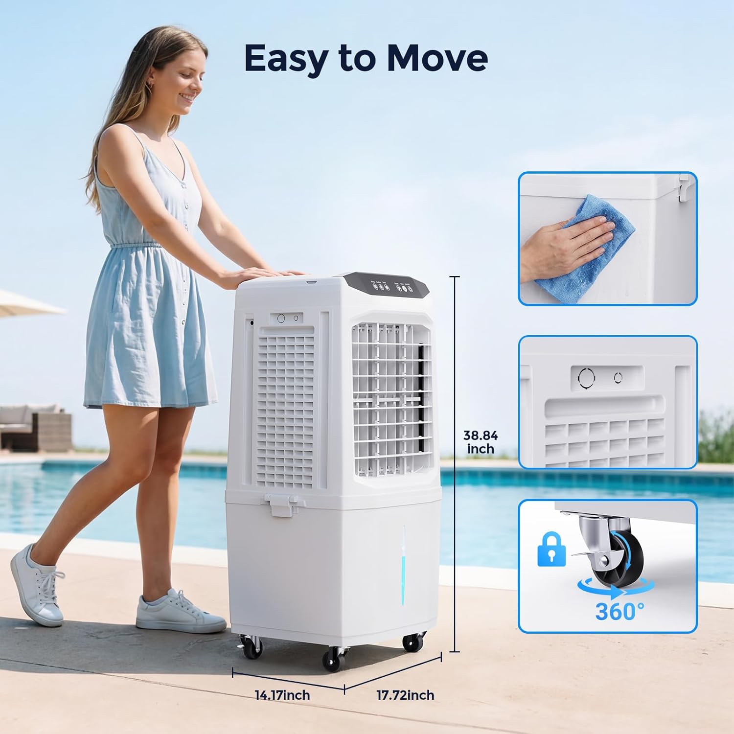 Cooler Fan, 90° Auto Swing Air Cooling Fan, 7 Gal Water Tank for 30H Cooling, 3 Modes & 3 Speeds,12H Timer