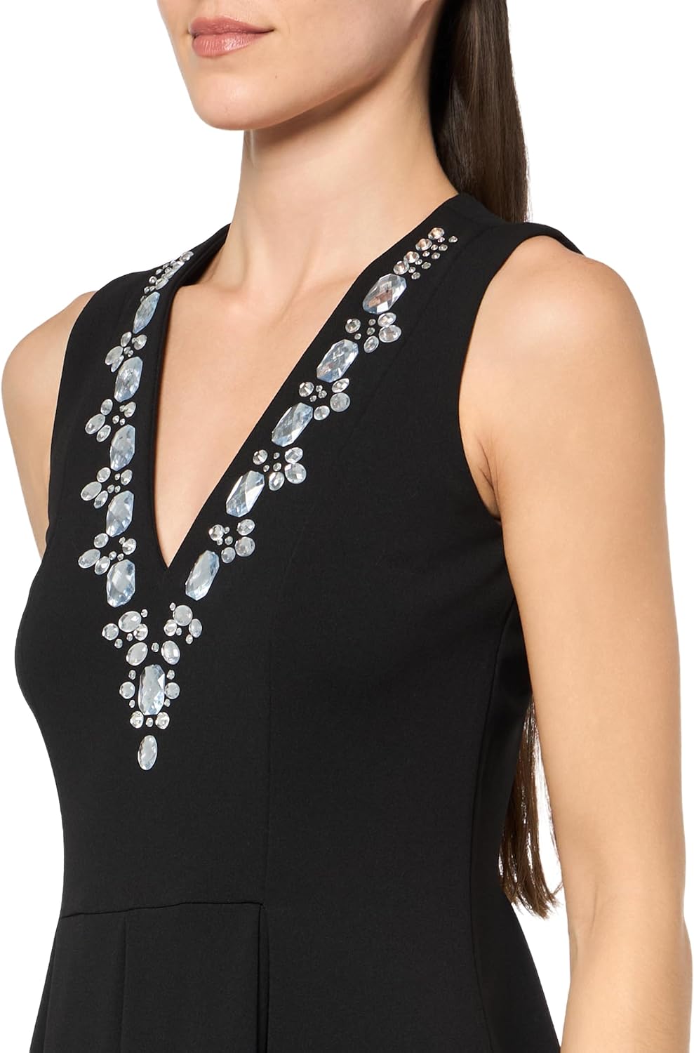 Tommy Hilfiger Womens Sleeveless Stone Trim V-Neck Scuba Crepe Dress - Image 3
