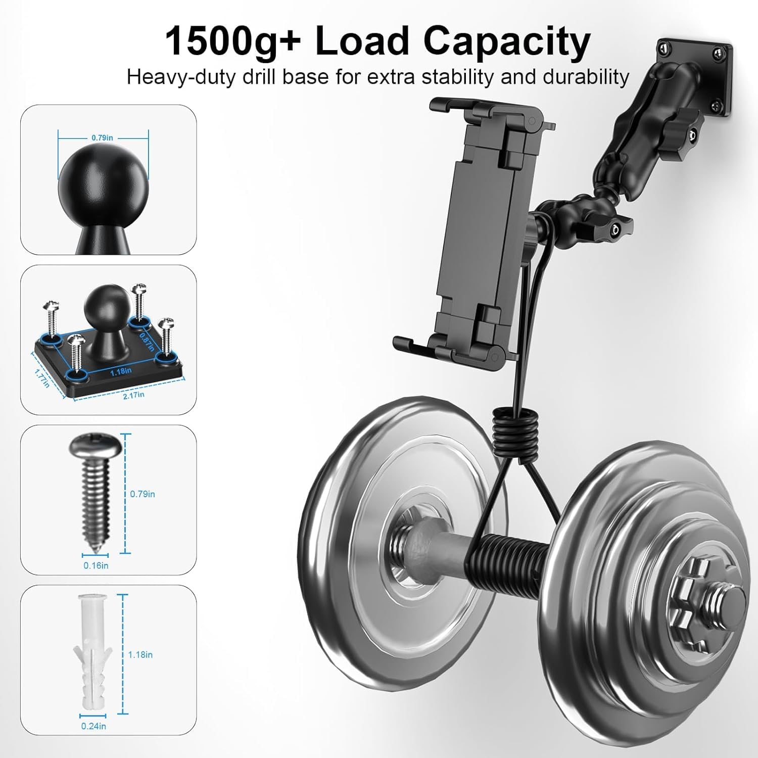 PLDHPRO Soporte de pared para tableta, iPad, para camión, tableta, base de perforación con 360 grados, brazo largo ajustable de 2 niveles para Samsung, Pro, Air, Mini, Firehd, pared, cocina, baño, 5,1