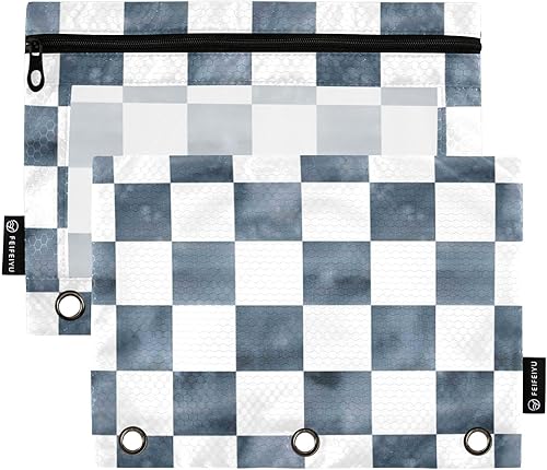 Bolsas para carpetas, bolsa para lápices de tablero de ajedrez de mármol gris para carpeta de 3 anillos, paquete de 2 bolsas transparentes con