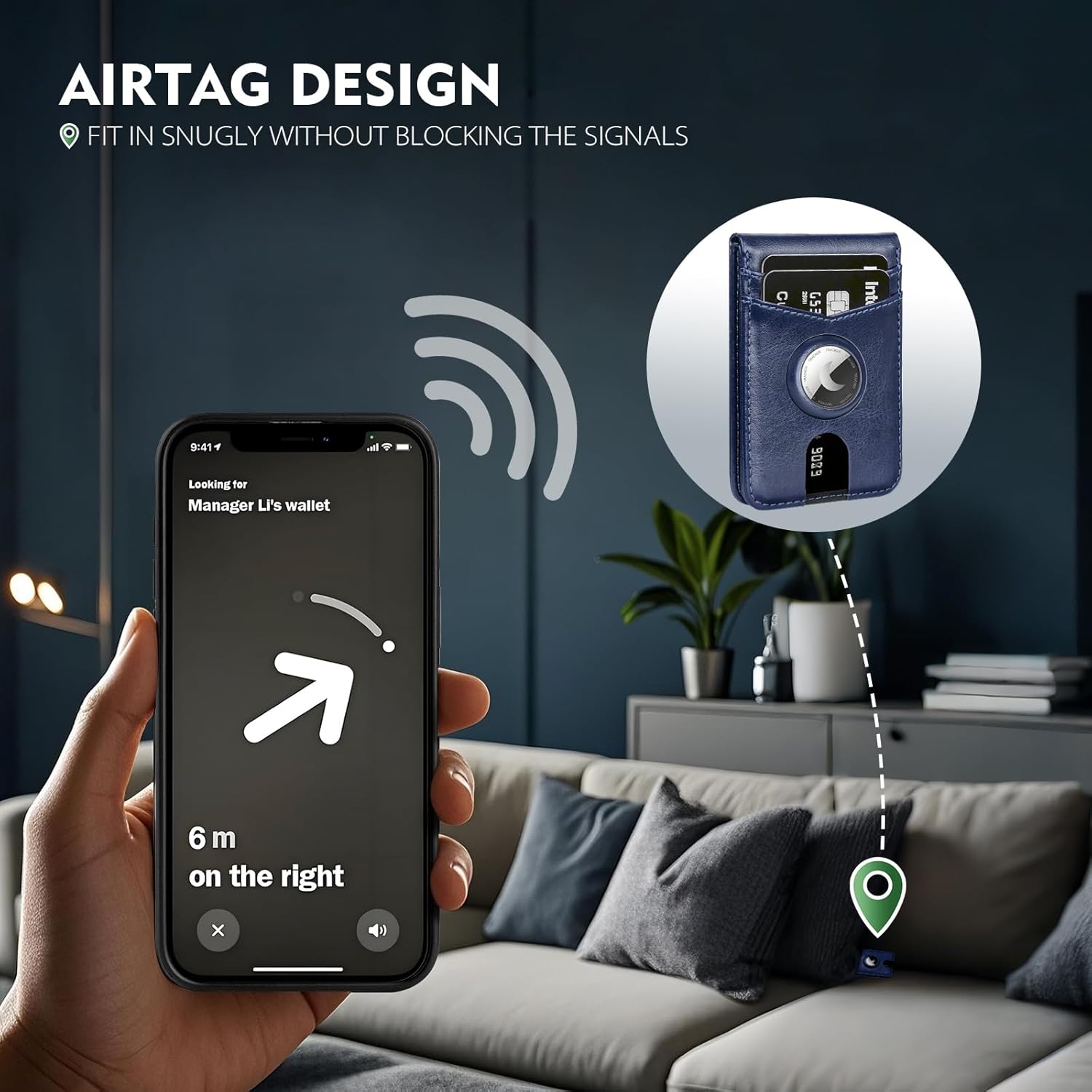 Compatible with MagSafe iPhone 17 Pro Max Case Wallet with AirTag Holder,2 in 1 PU Leather Magnetic Detachable RFID Blocking Credit Card Holder Flip Cover Kickstand for Men Women,Blue - Image 3