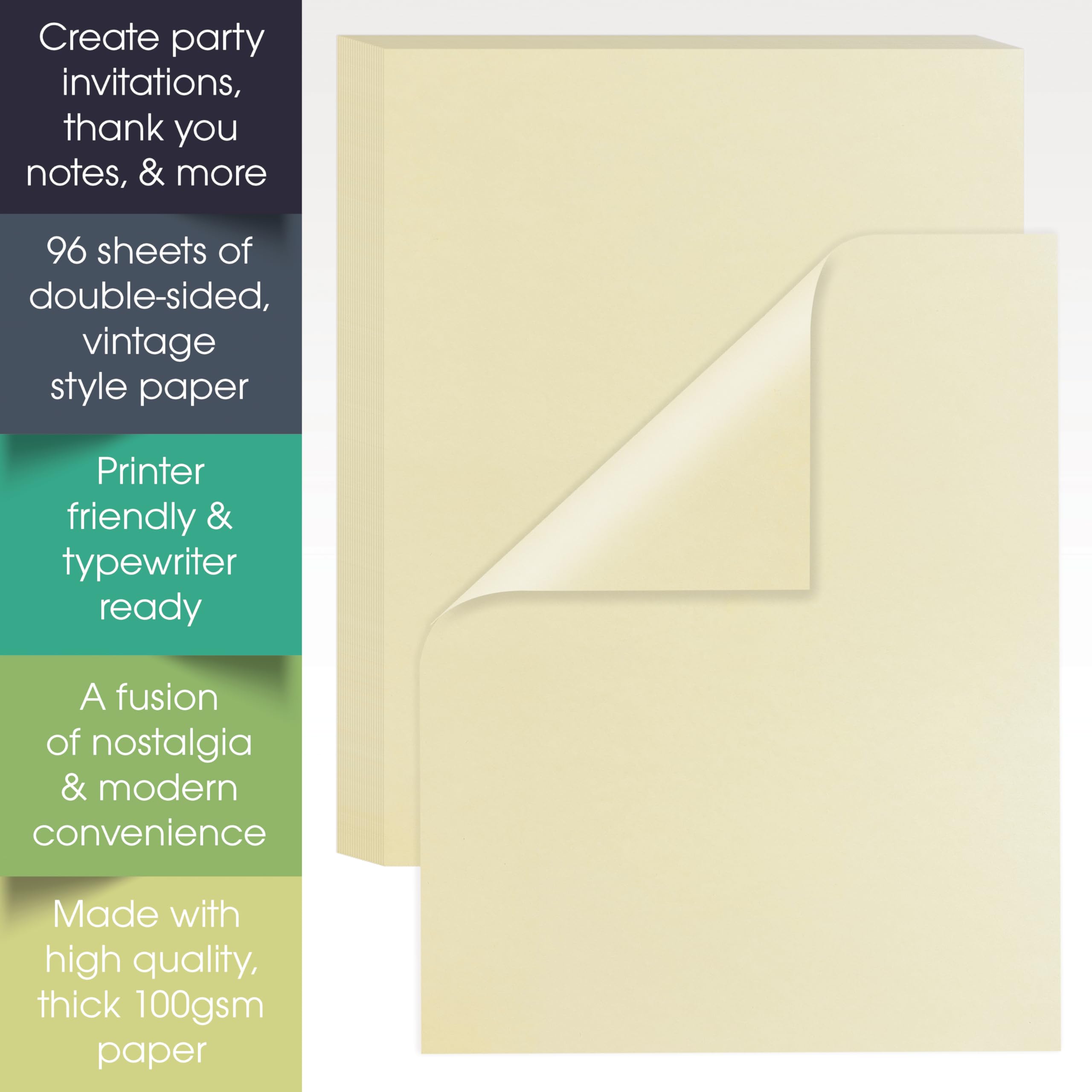 Papel de papelería pergamino, 96 hojas, texturizado, color blanco roto, bono de 24 libras/90 g/m², papel de papelería para certificados, currículos, diplomas, uso ejecutivo, apto para impresoras, por