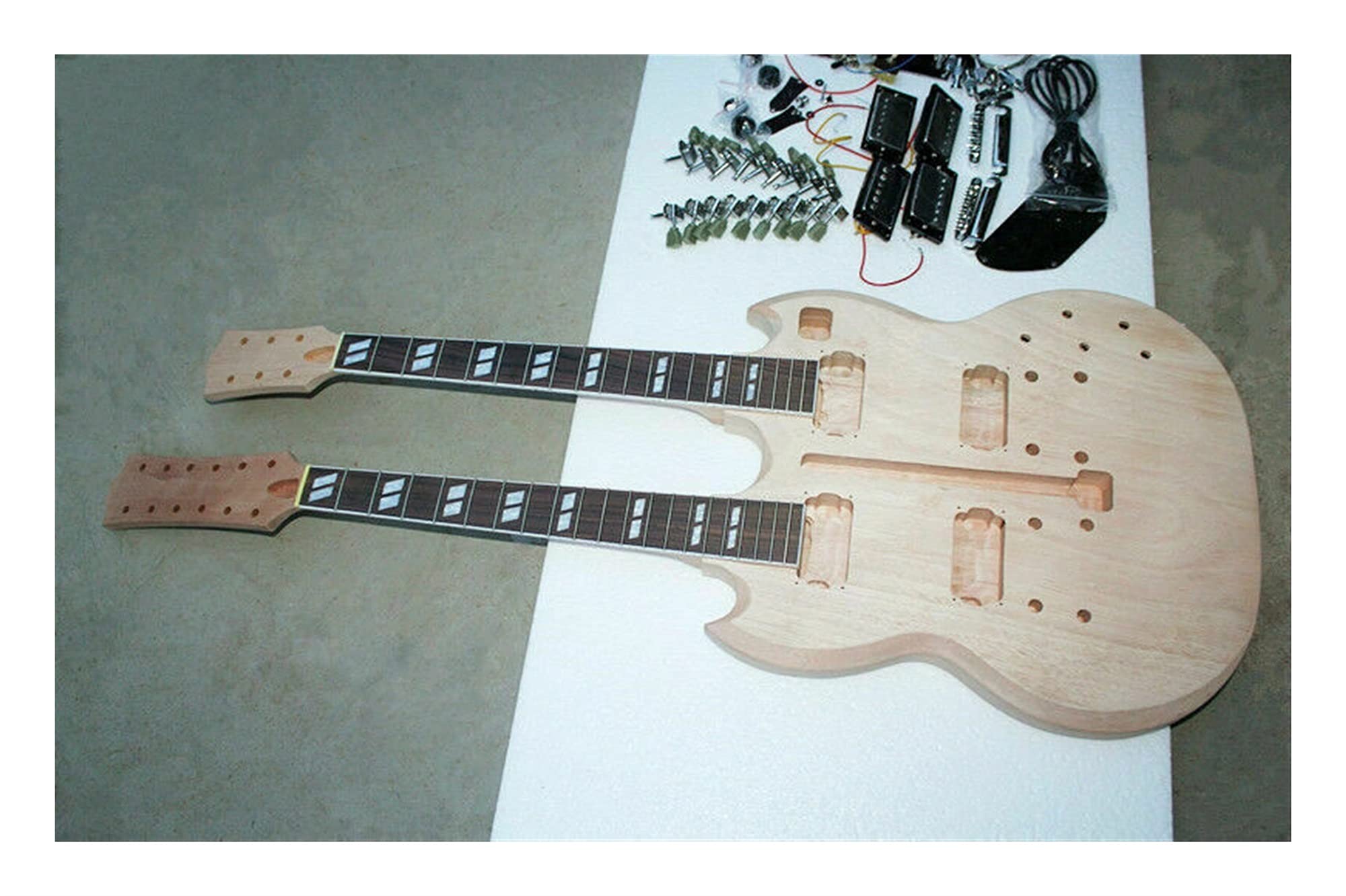 DIY Bausatz E-Gitarre 1 Set. DIY. Unfertige Doppelte Gitarrenhals Und Körpergitarrenset Alle Teile Unvollendeter Gitarrenbausat