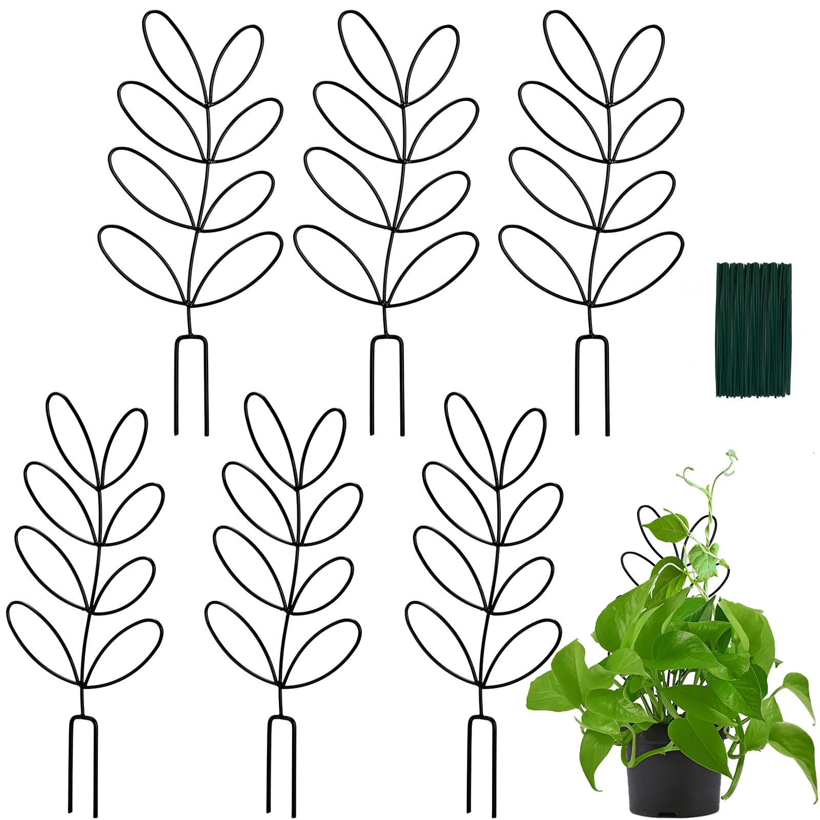 Tosnail 6 Pack 12" Tall Metal Plant Trellis for Potted Plants, Wire Plant Stakes, Small Garden Trellis, Cute Leaf Shaped Plant Support for Houseplant Home Climbing Plants Indoor Outdoor