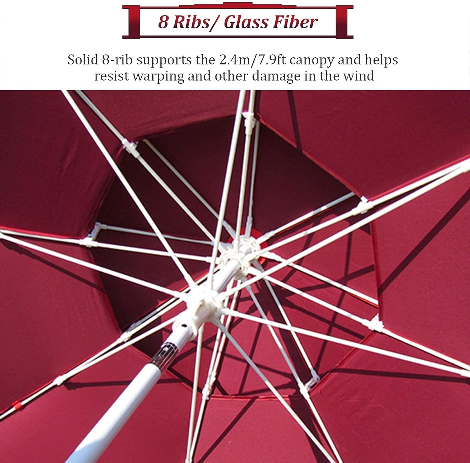 2.4m/7.9ft Large Market Umbrella, Red Sun Protection Patio Umbrella with 6 Ribs and Iron Pole, Round Parasol for Pool Backyard Garden good