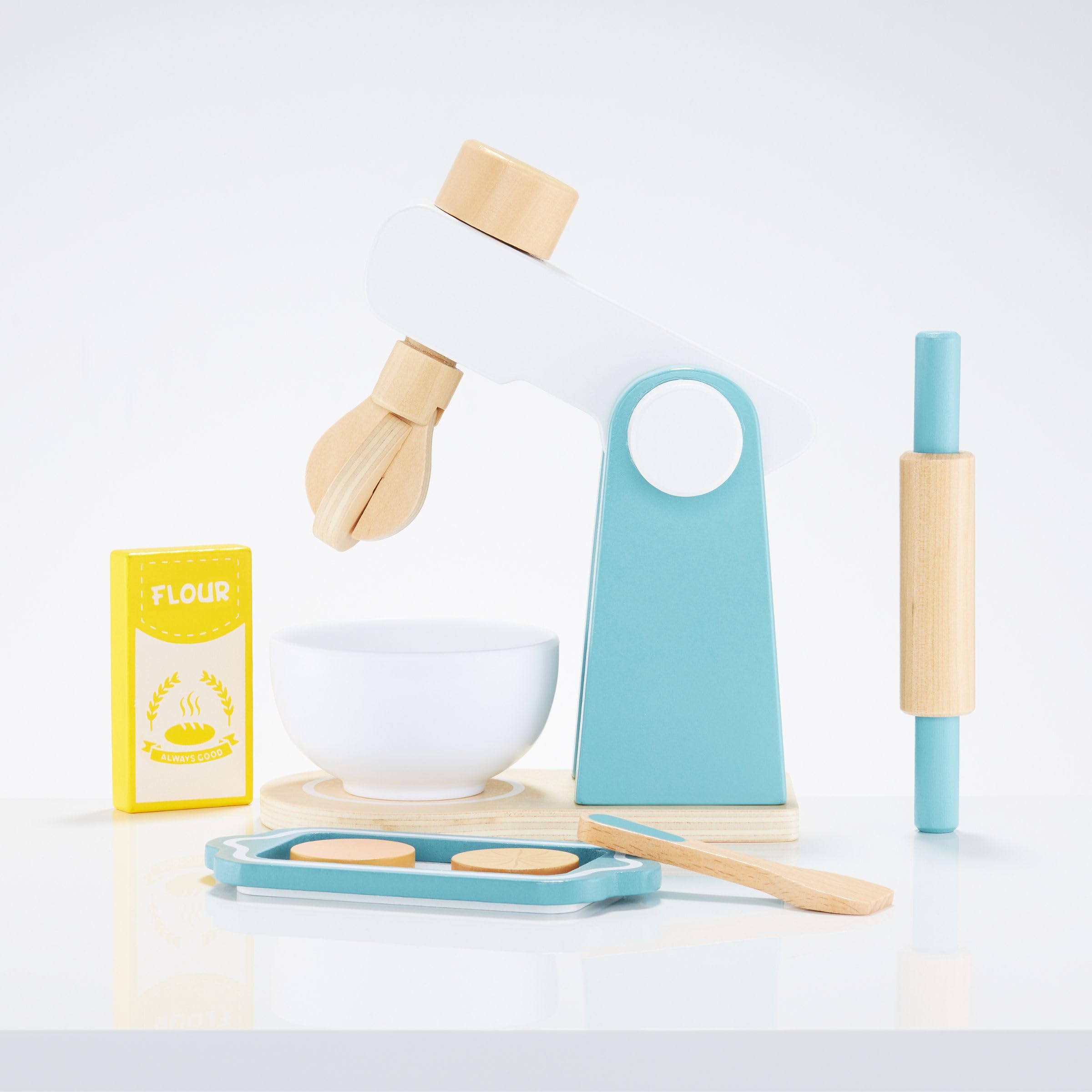 Mamabrum Jeu d'Imitation Robot Pâtissier en Bois pour Enfants - Pétrin avec Fouet, Bol & une Spatule Petits Chefs 20 * 19 * 13,5 cm - Jouer à faire la cuisine