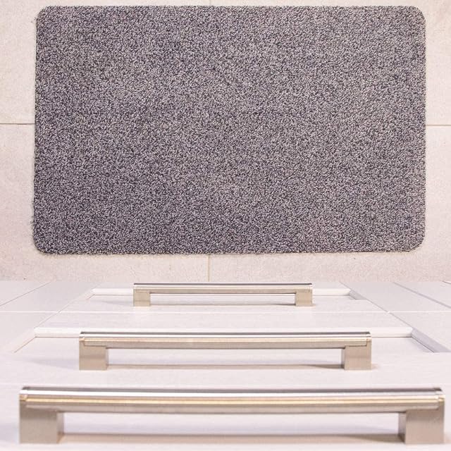 GULLAMBO Door Mat for Indoor & Outdoor - Washable Door Mat, Floor & Kitchen Mat  Non-Slip, Dirt Trapper Super Absorbent Front Door Mat (Silver, 40cm x 60cm)
