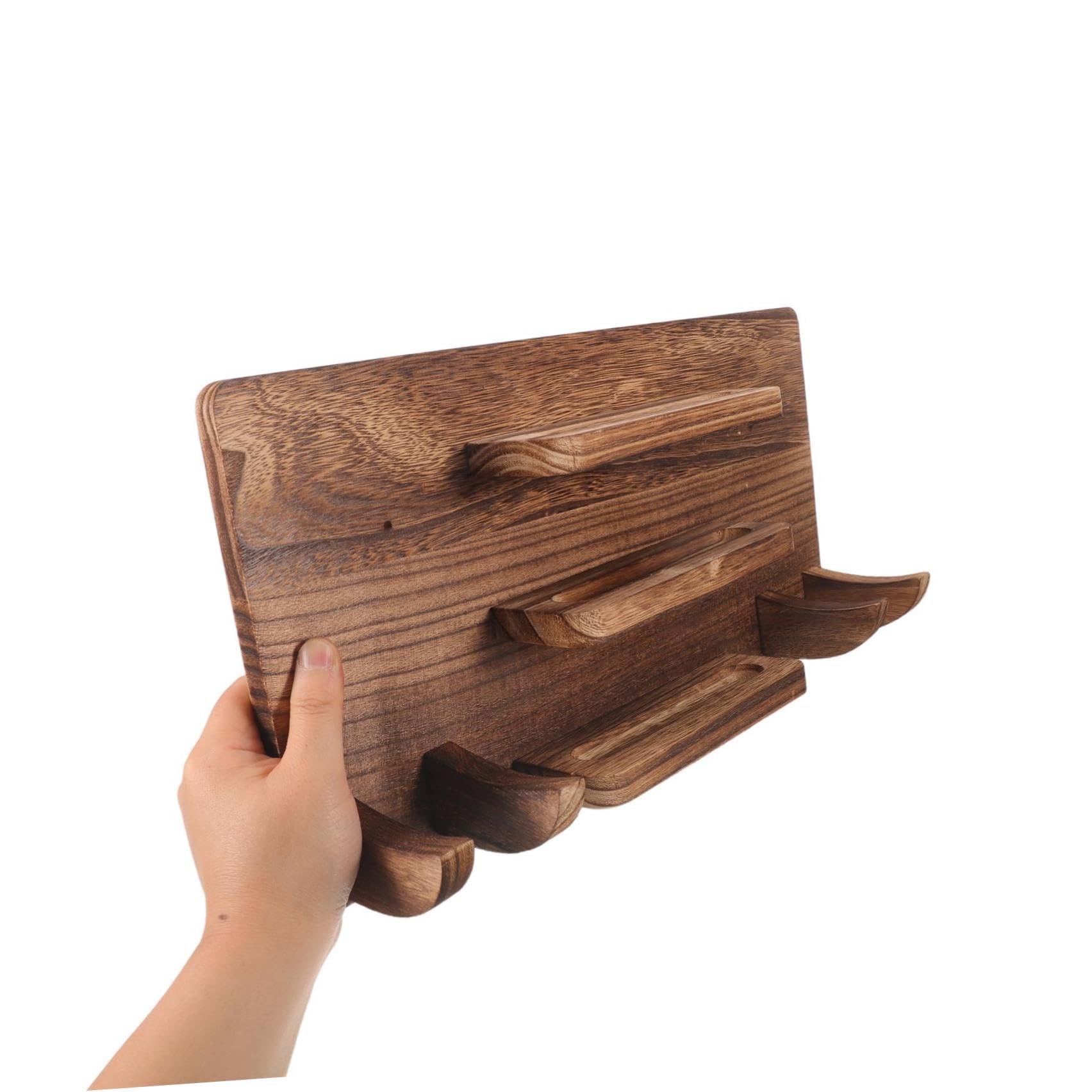Toyvian Soporte de Madera Montado en Pared para Palas de Ping Pong y Balones, Almacenamiento Ahorrador de Espacio 4 Niveles para 12 Balones y 6 Palas, Adecuado para Sala de Bar o Cueva