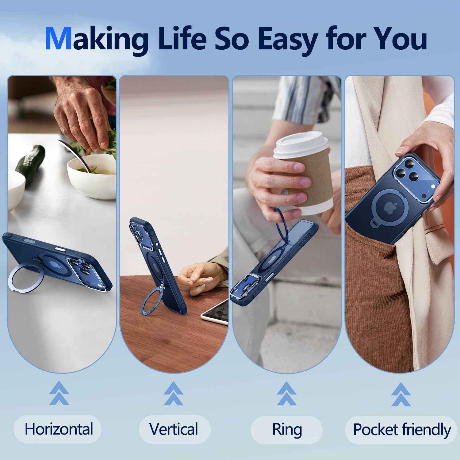 O3 Mag-Stand Designed for iPhone 17 Pro Case with 360° Spin Stand, [Compatible with MagSafe][Super Skin Feeling] Translucent Matte Magnetic Slim Phone Case 6.3 inch, Matte Blue