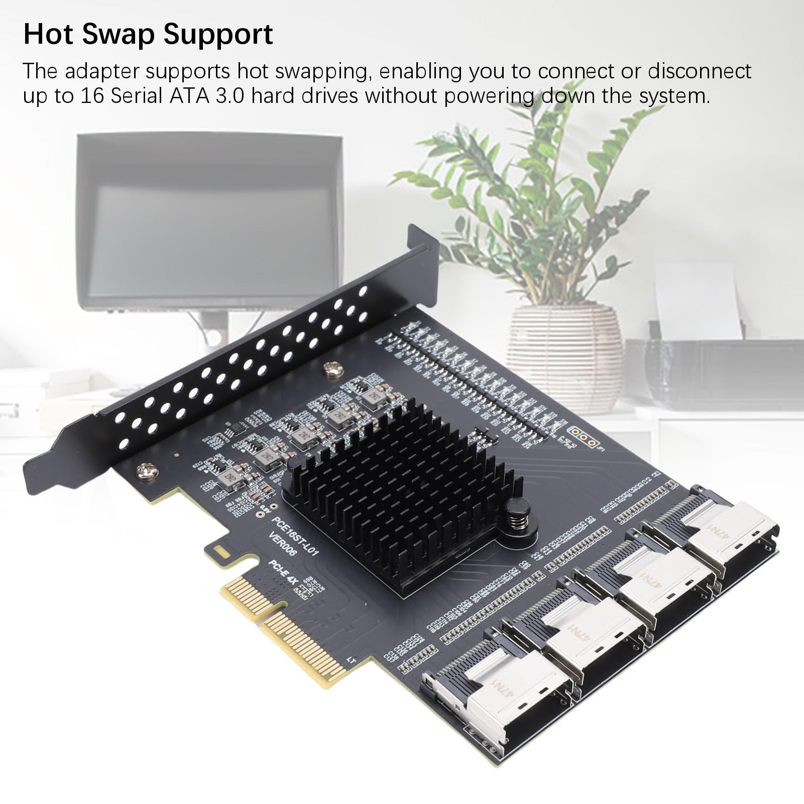 Karta rozszerzeń PCIe, 4-portowy Adapter MINI SAS SFF 8087 PCIe 3.0 X4 dla Maksymalnie 16 Portów z funkcją Hot Swap Obsługa NCQ AHCI dla Systemów 10 11 2003