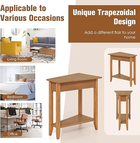 Miniatura 26 de Giantex Juego de 2 mesas auxiliares de cuña blanca, mesa auxiliar triangular con estante de almacenamiento y patas de madera maciza, mesa