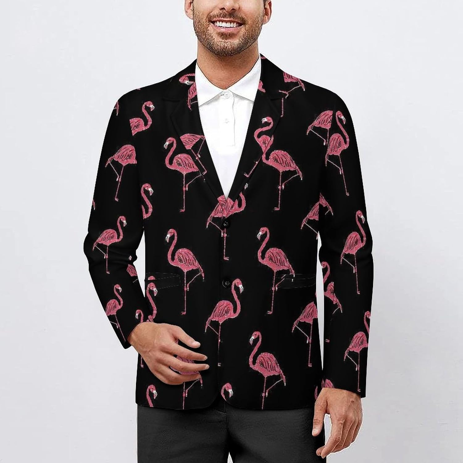 Pink-Flamingo Casual Suits Jackets for Men Two Buttons Business Coat Wedding Dinner Party