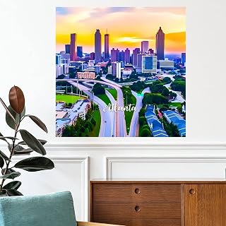 Atlanta Cityscape Wall Decals Georgia USA Wall Stickers Popular Country City Souvenir Travel Wall Art Removable Poster Vinyl Wall Decal for Home Bedroom Living Room Office 16 inch