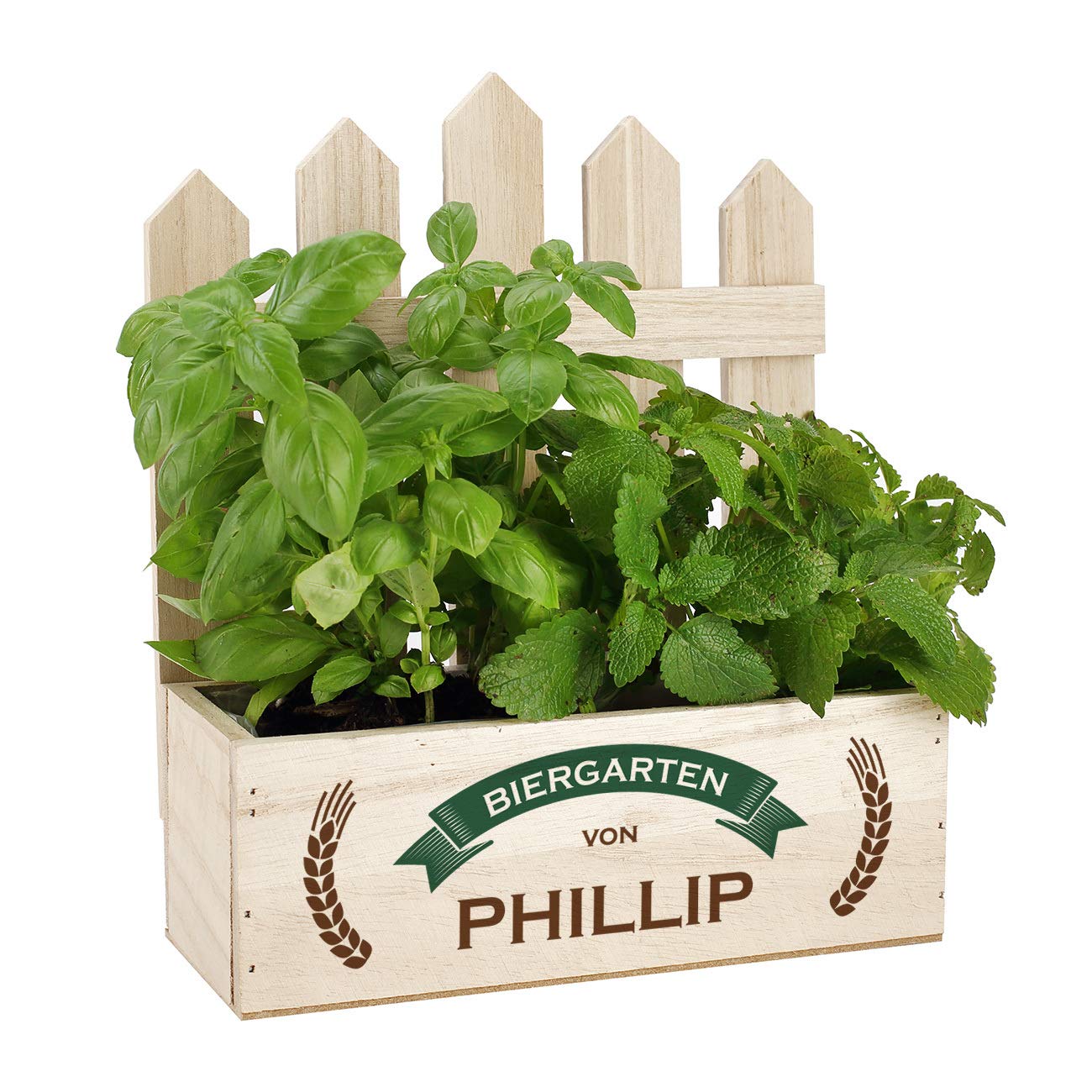Herz & Heim® Geburtstags-Geschenk Pflanzkiste mit Personalisierung als Geschenkverpackung Biergarten, 23 cm x 27 cm x 10,5 cm (B/H/T)