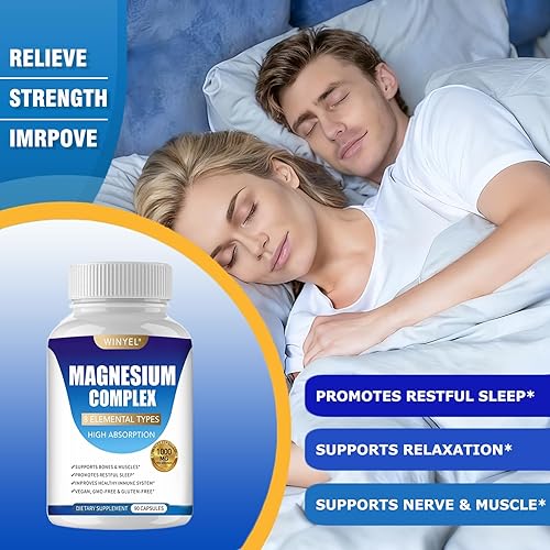 Miniatura 5 de Suplemento Complejo de Magnesio 8 Elemental 1000mg Suplemento de magnesio con glicinato, malato, citrato Sueño, relajación, huesos y músculos