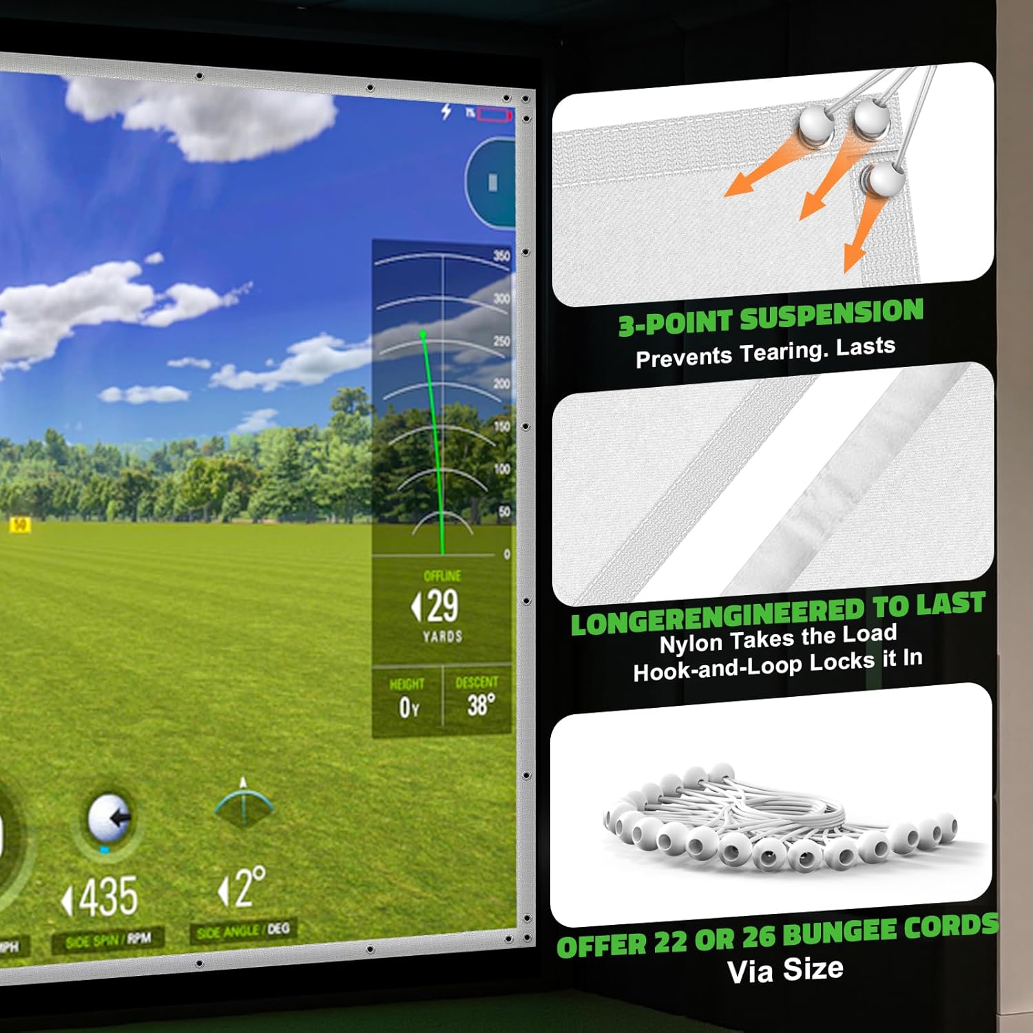 aikeec Golf Simulator Impact Screen Display Projector Screen for Golf Training, Indoor Ultra Clear Golf Impact Screen, with 14pcs Grommet Holes, 16pcs Ball Bungee Cords, in 5 Sizes (98 * 98 Inch)