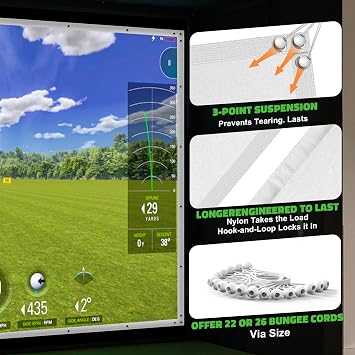 aikeec Golf Simulator Impact Screen Display Projector Screen for Golf Training, Indoor Ultra Clear Golf Impact Screen, with 14pcs Grommet Holes, 16pcs Ball Bungee Cords, in 5 Sizes (98 * 98 Inch)