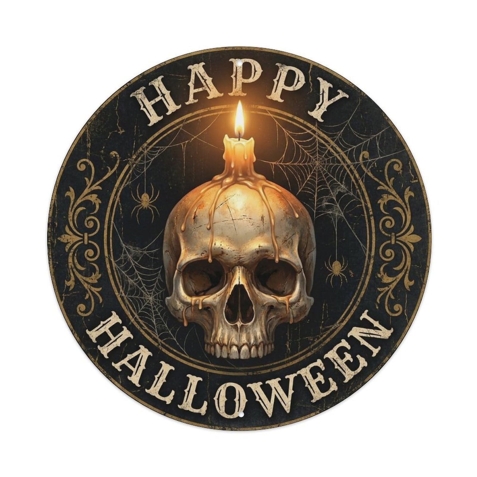 Skull Candle Glow Happy Halloween Positive Saying Metal Tin Sign