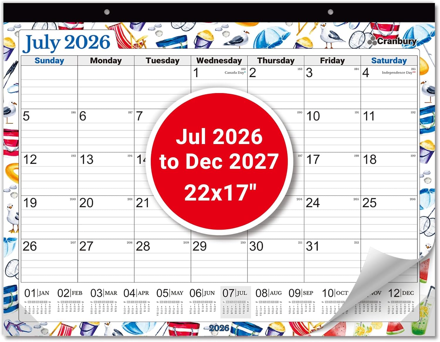 CRANBURY 22x17 Large Desk Academic Calendar 2026-2027, July 2026 to December 2027, 17 x 22 Monthly Deskpad Blotter with Seasonal Designs, Extra Large Hanging Wall Planner for Teacher, Home or Office