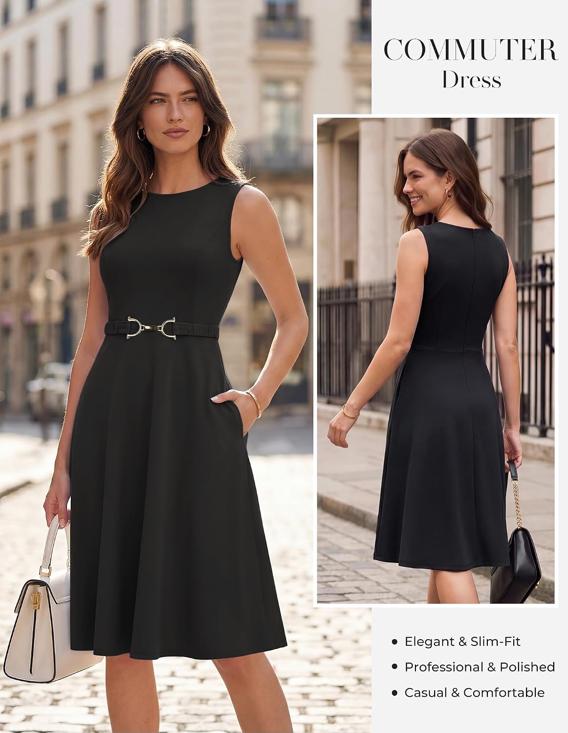  Work Business Midi Flowy Sleeveless Dresses for Women thumbnail