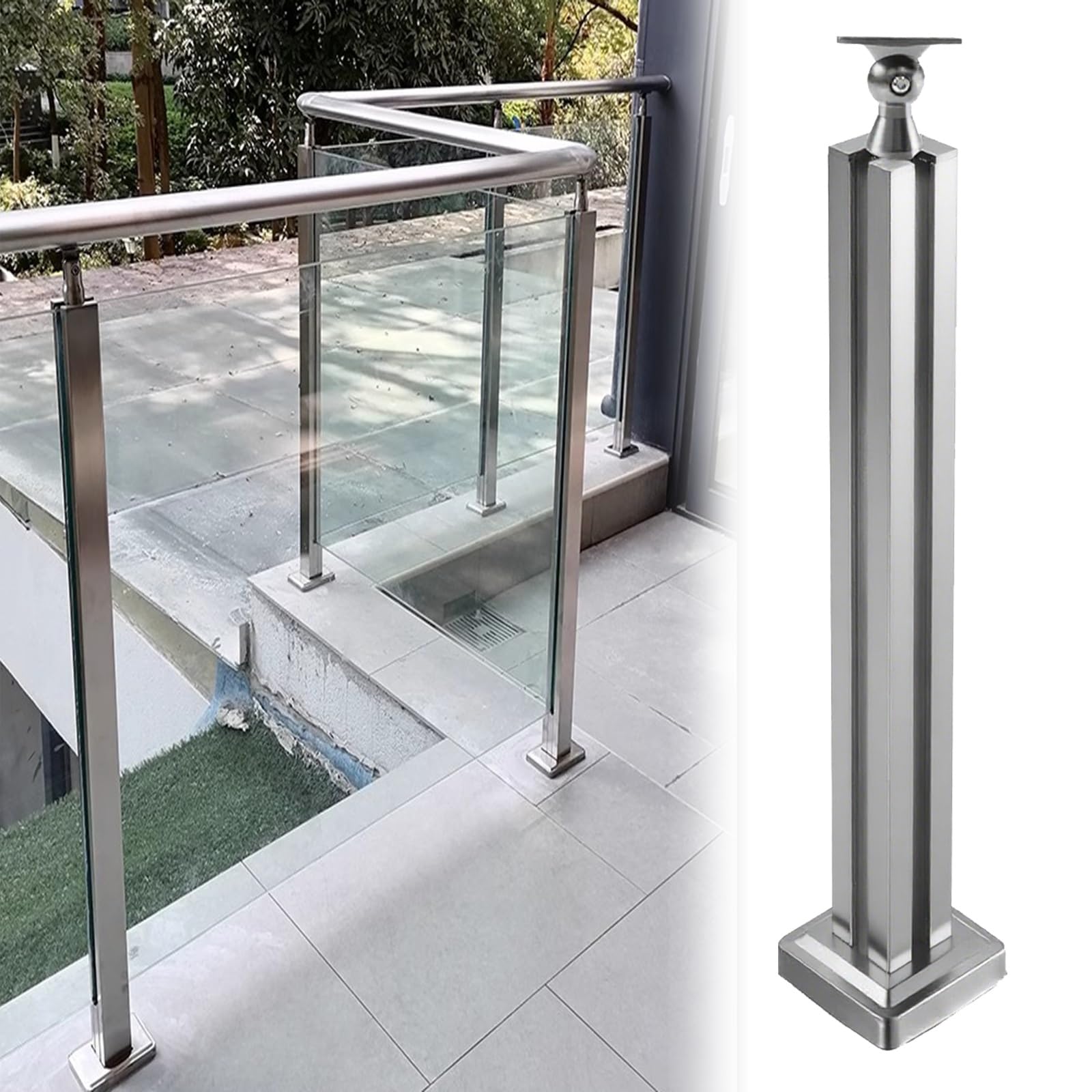 Zestawy balustrad szklanych do poręczy pokładu, zacisk balustrad szklanych ze stali nierdzewnej do schodów, stopni, balkonów, patio i ogrodzenia basenu, wersja z dodatkową poręczą(Corner post,85cm)