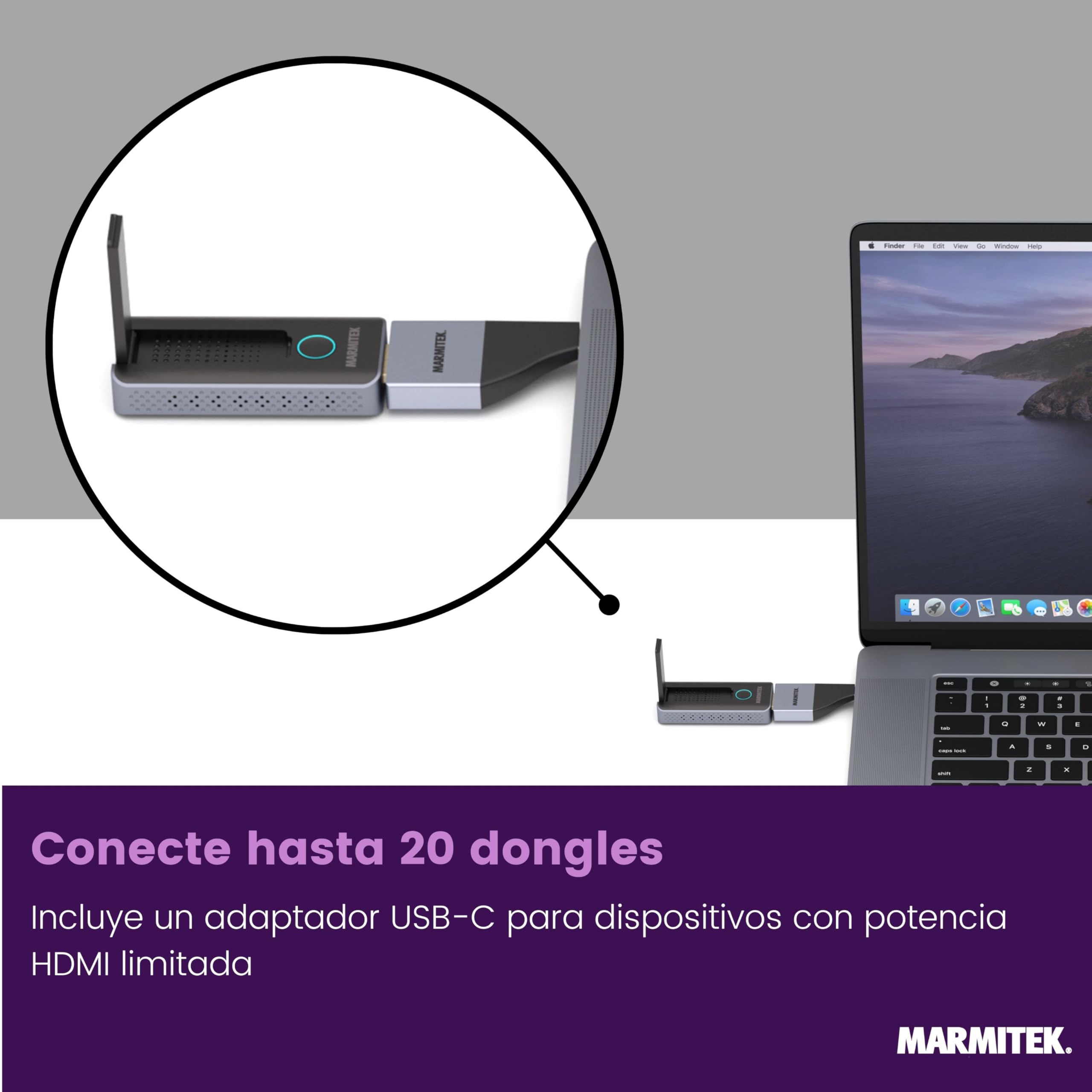 Presentación Inalámbrica HDMI - Marmitek STS2 - Presentación Powerpoint Inalámbrica - Plug and Play sin software - Compatible con Airplay y Miracast - Ampliable hasta 20 presentadores | Emisor HDMI inalámbrico para salas de reuniones con 1080p/60Hz, AirPl