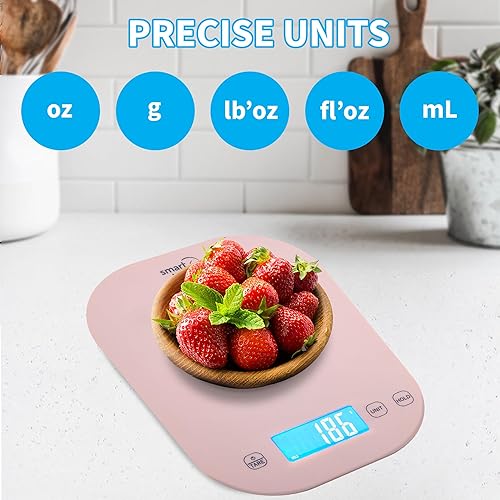 Miniatura 2 de Smart Weigh - Báscula digital rosa de cocina para cocinar, pérdida de peso, seguimiento de calorías, hornear, control de porciones de alimentos