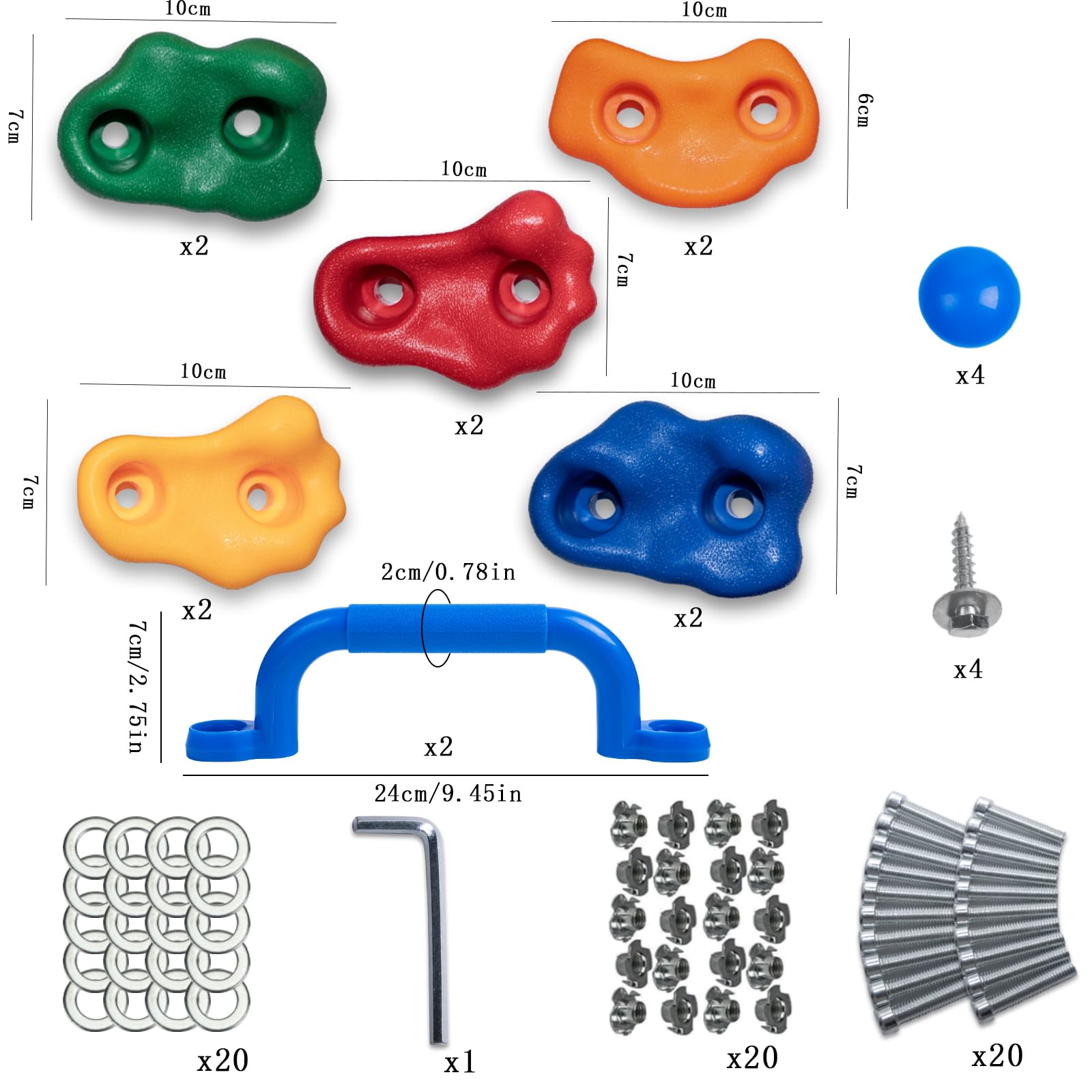 CIMOYBAI 10 Pezzi Prese Arrampicata con Maniglie per Torri Gioco, Prese D'arrampicata per Pareti, Colorato Parete Arrampicata Bambini, con Viti di Fissaggio