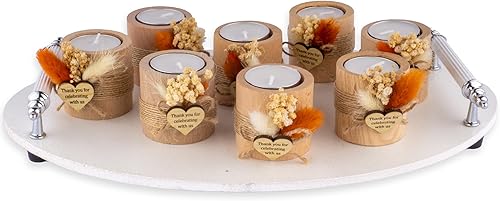 Miniatura 2 de Portavelas de madera, 8 portavelas cilíndricos para invitados de boda, portavelas votivas, recuerdos de velas para invitados, baby shower, recuerdos