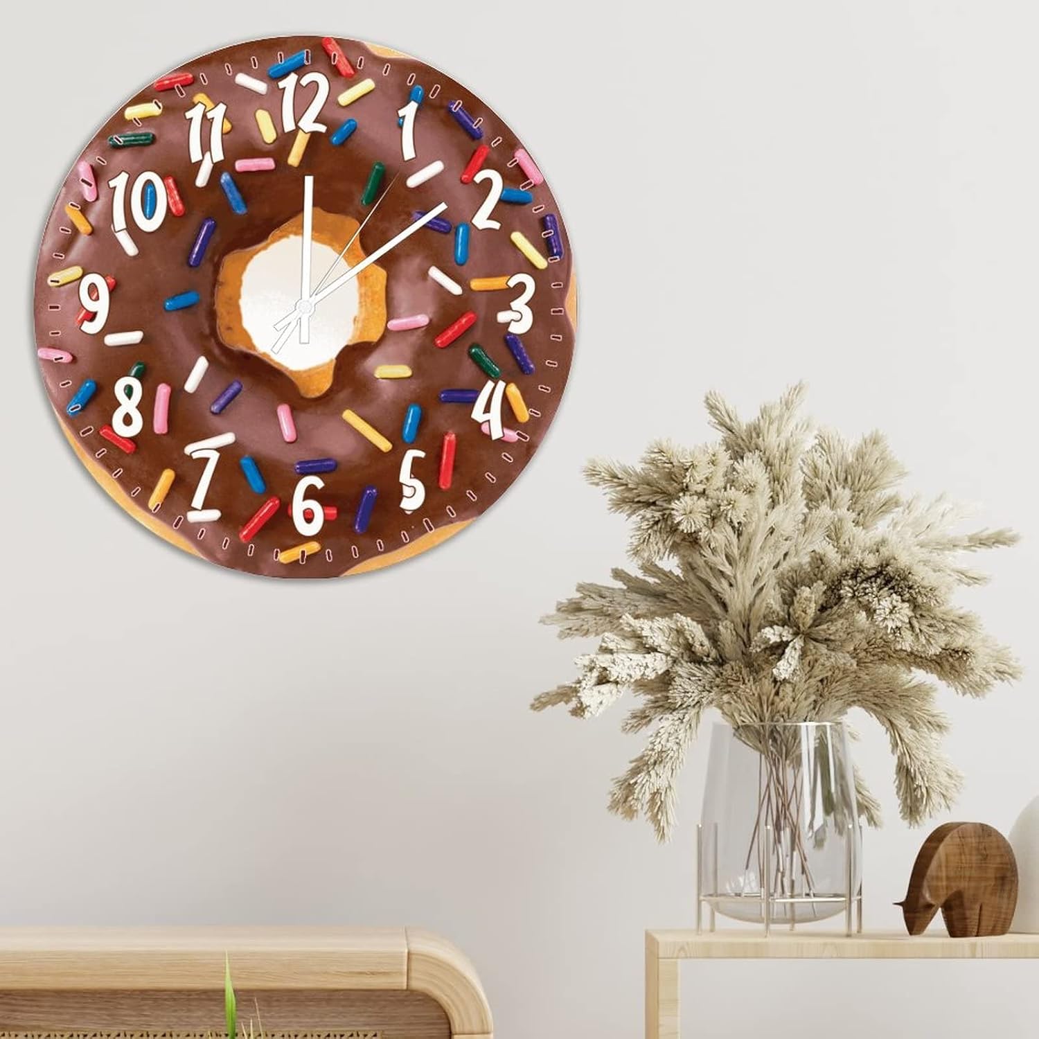 Chocolate Donuts Hanging Wall Clock 12Inch Round Clocks Food Kitchen Decor Art Clocks Quality Quartz Battery Operated Clock Restaurant Decoration Clock Modern Decor for Living Room Bedroom
