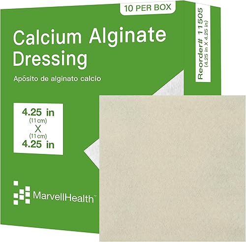 MarvellHealth Apósito de alginato de calcio 4.25 x 4.25 pulgadas, paquete de 10 almohadillas estériles individuales, altamente absorbentes, suaves y