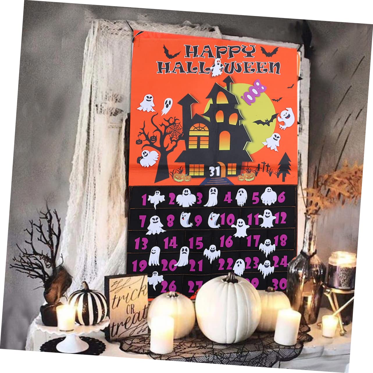 Lurrose 3stücke Halloween Countdown Kalender Mit Abnehmbaren Ornamenten Wiederverwendbarer Filz Für Kreative Halloween-dekoration Und Kinderfreude