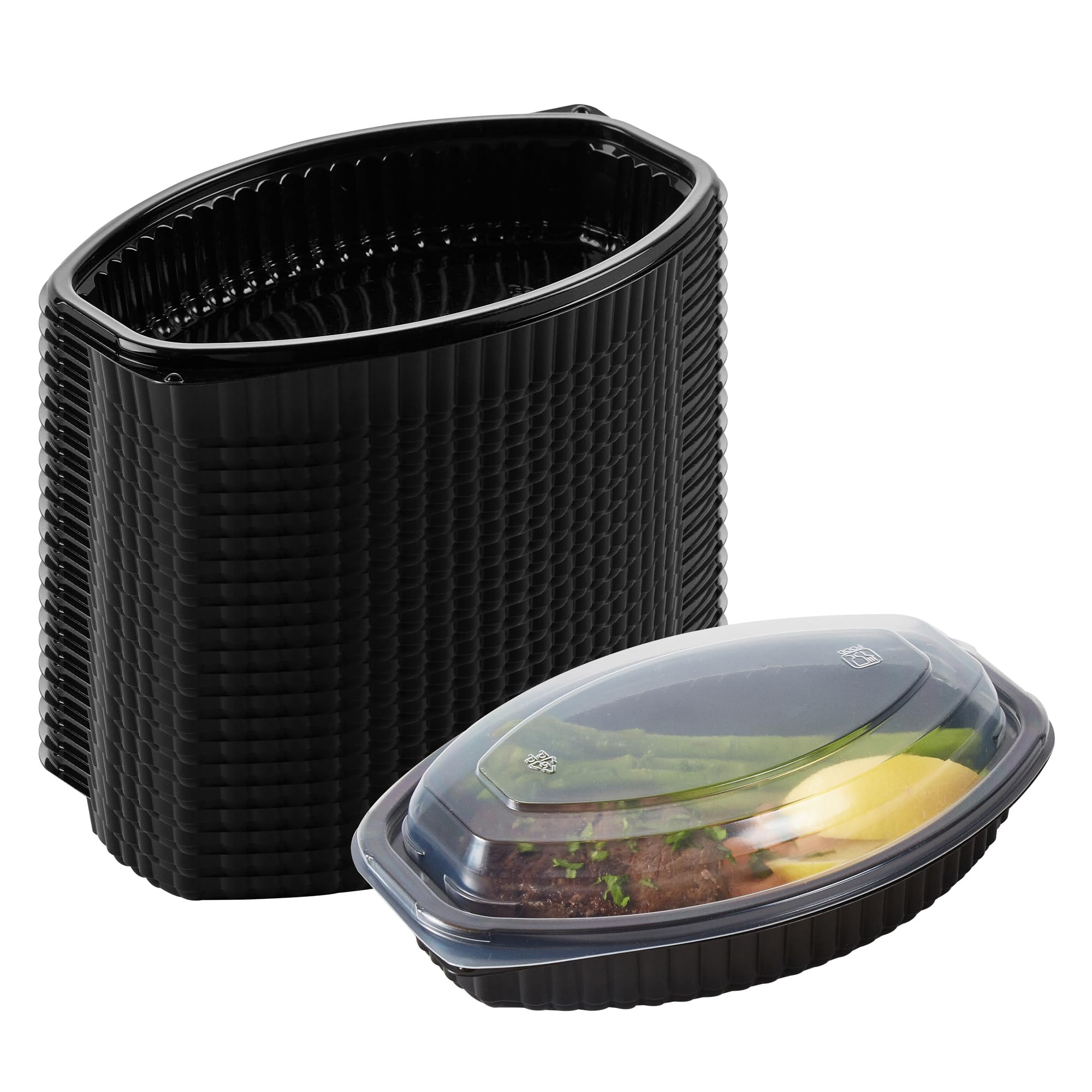 Restaurantware-RW Base 16 Ounce Meal Prep Containers, 50 Microwavable To Go Containers With Lids - Disposable, Freezable, Black Plastic Oval Food Containers, Pack Hot And Cold Food, For Takeaway