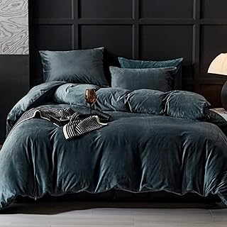 WARMDERN Dark Grey Flanne Velvet Duvet Cover Queen Sizel Duvet Cover Bed...