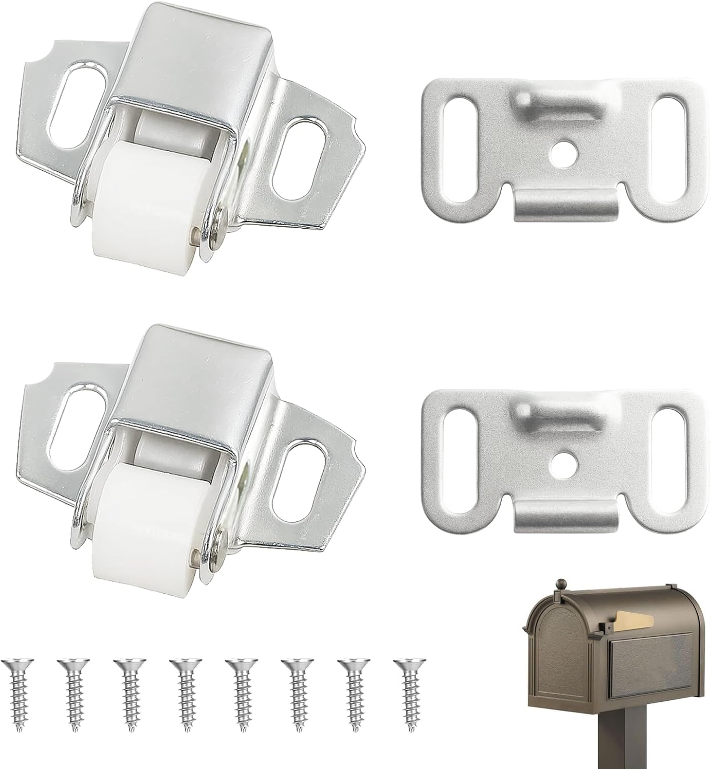 Mailbox Latch Replacement Kit, Cabinet Door Catch Roller Latch with Screws, Spring Loaded Mailbox Door Replacement Latch for Cabinet Closures, RV, Kitchen Use
